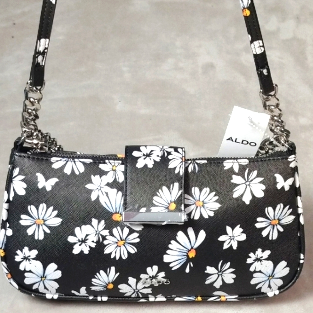 Aldo Black and White Floral Shoulder Bag NWT